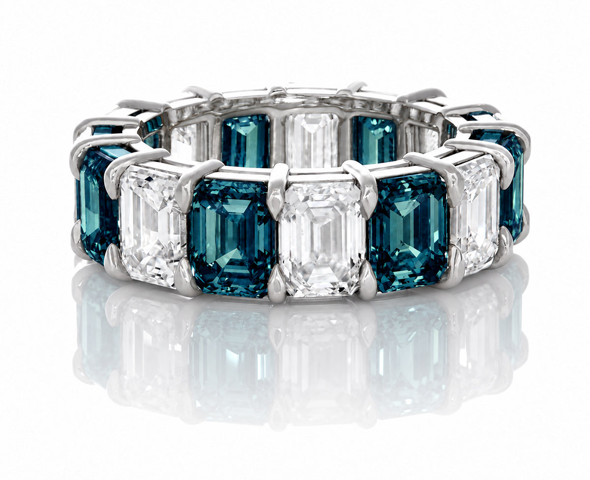Custom made stackable diamond and green sapphire anniversary eternity rings 2026 32