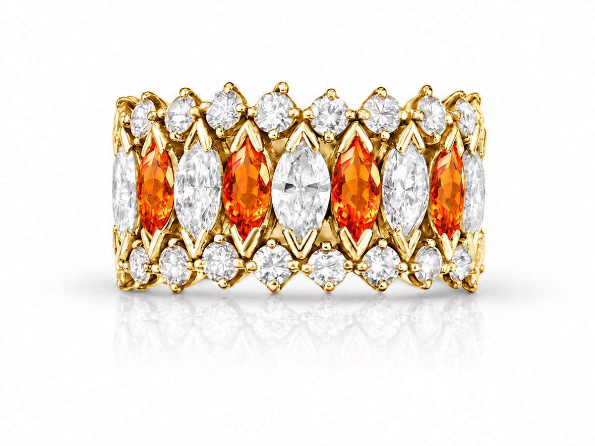 Custom made stackable diamond and orange sapphire anniversary eternity rings 2026 1