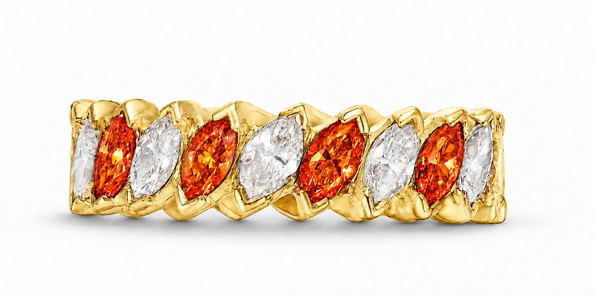 Custom made stackable diamond and orange sapphire anniversary eternity rings 2026 15