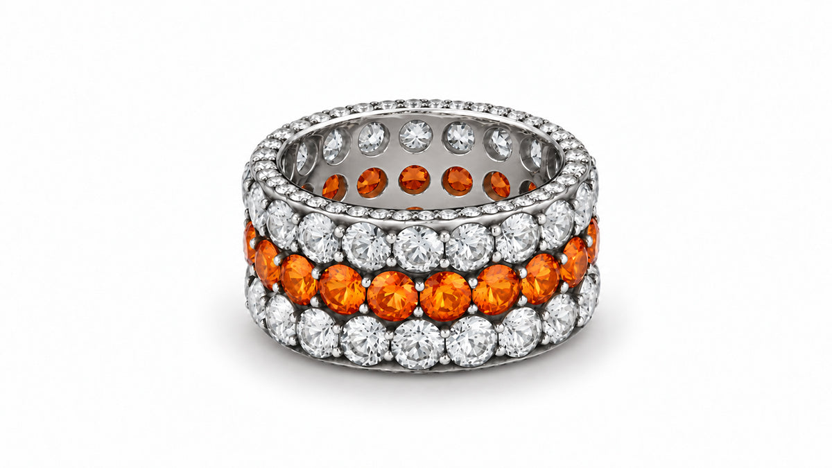 Custom made stackable diamond and orange sapphire anniversary eternity rings 2026 17