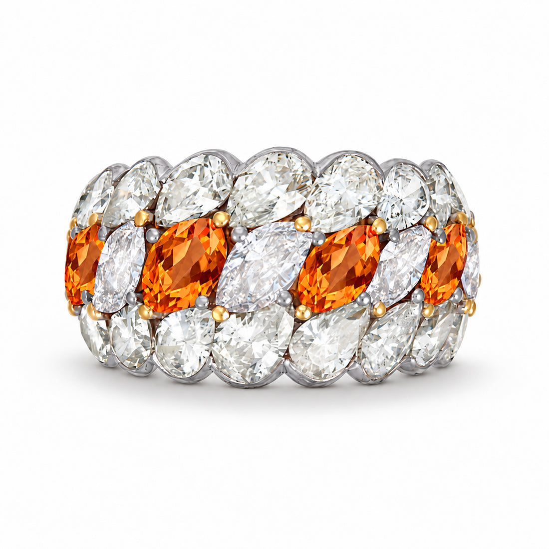 Custom made stackable diamond and orange sapphire anniversary eternity rings 2026 18