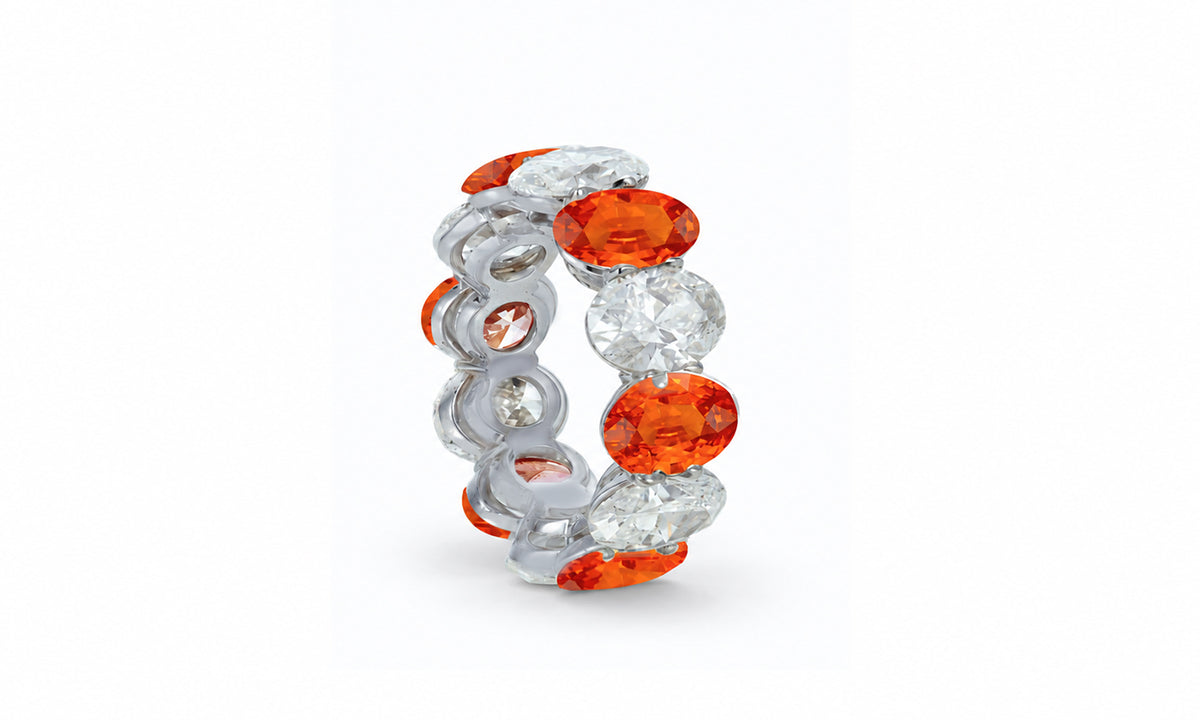 Custom made stackable diamond and orange sapphire anniversary eternity rings 2026 21