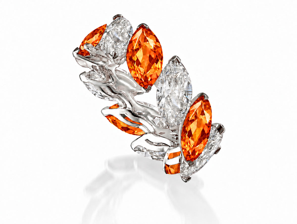 Custom made stackable diamond and orange sapphire anniversary eternity rings 2026 23