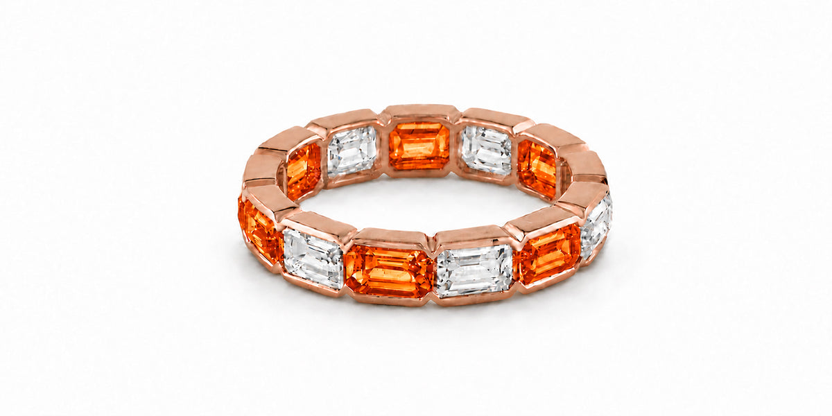 Custom made stackable diamond and orange sapphire anniversary eternity rings 2026 27