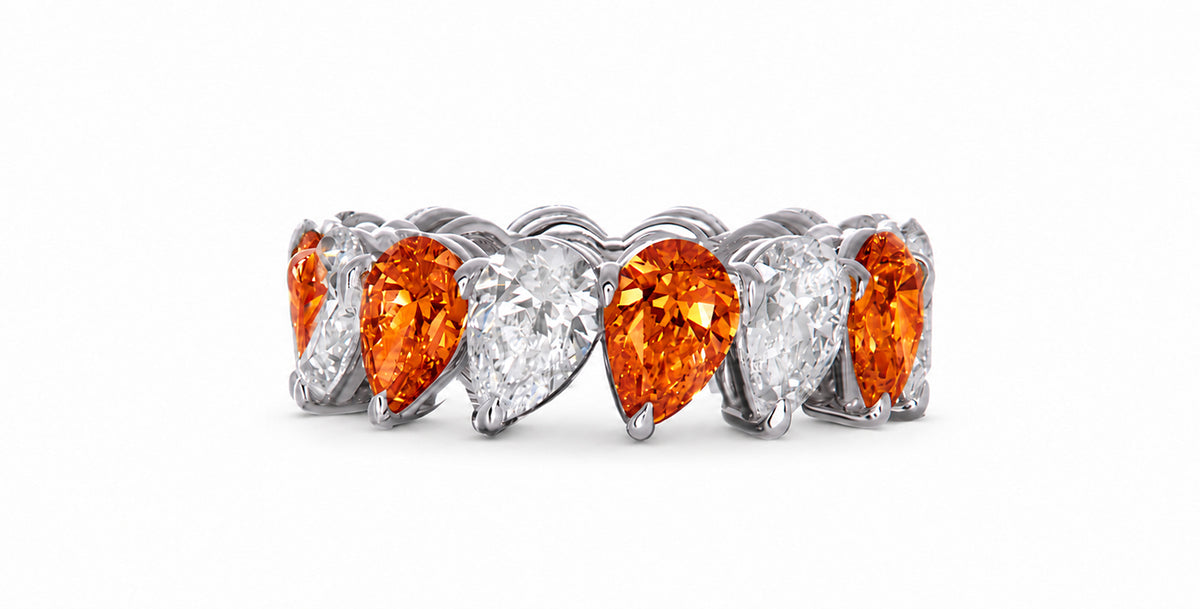 Custom made stackable diamond and orange sapphire anniversary eternity rings 2026 29