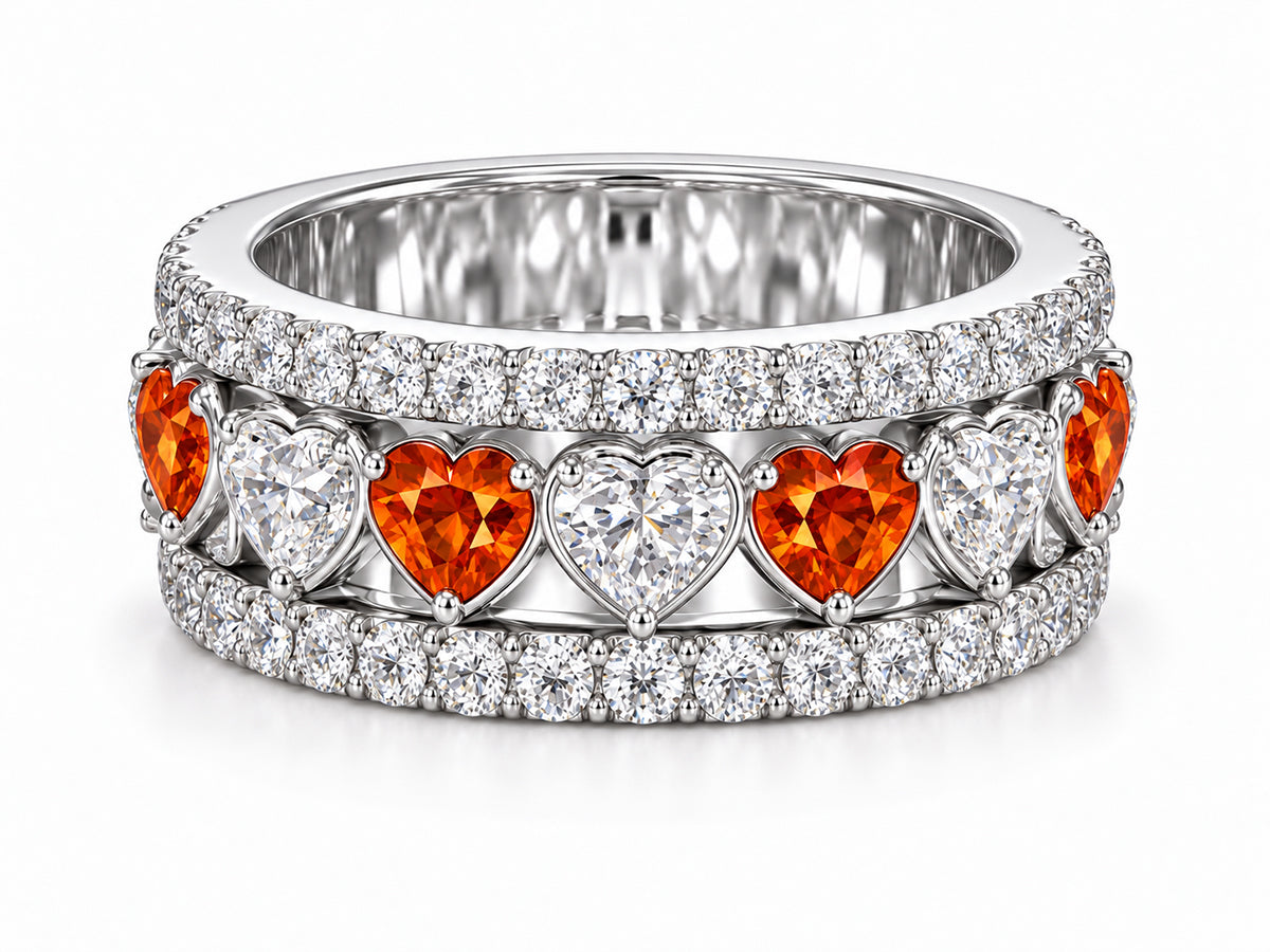 Custom made stackable diamond and orange sapphire anniversary eternity rings 2026 3