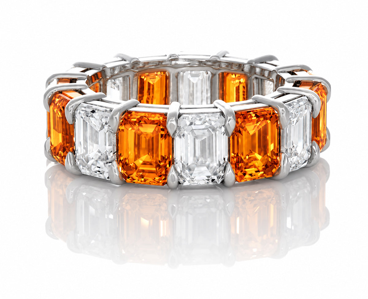 Custom made stackable diamond and orange sapphire anniversary eternity rings 2026 32