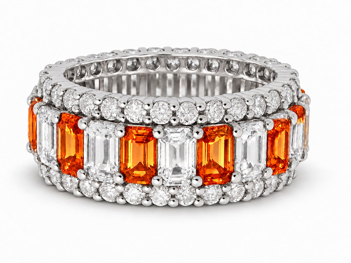 Custom made stackable diamond and orange sapphire anniversary eternity rings 2026 34