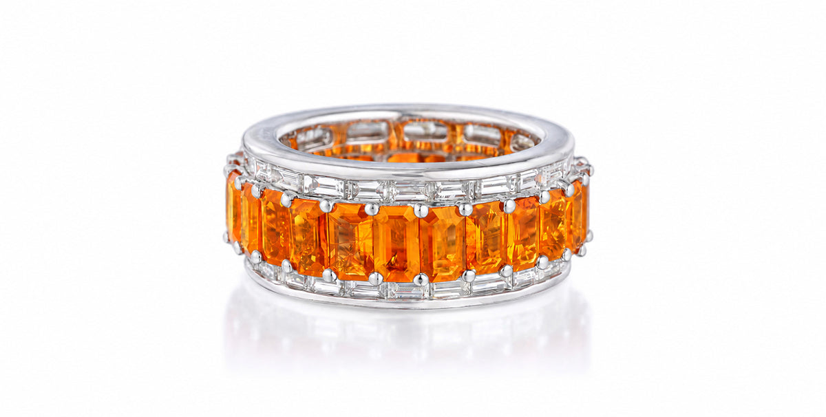 Custom made stackable diamond and orange sapphire anniversary eternity rings 2026 36