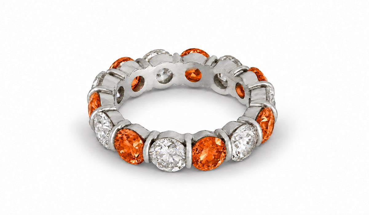 Custom made stackable diamond and orange sapphire anniversary eternity rings 2026 37