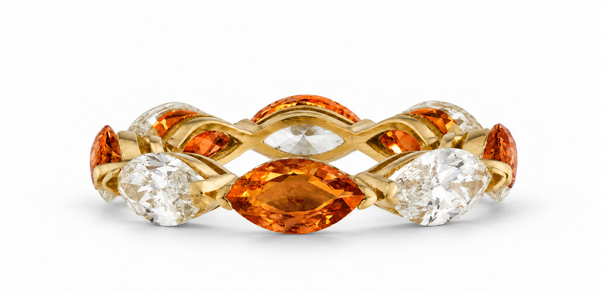 Custom made stackable diamond and orange sapphire anniversary eternity rings 2026 7