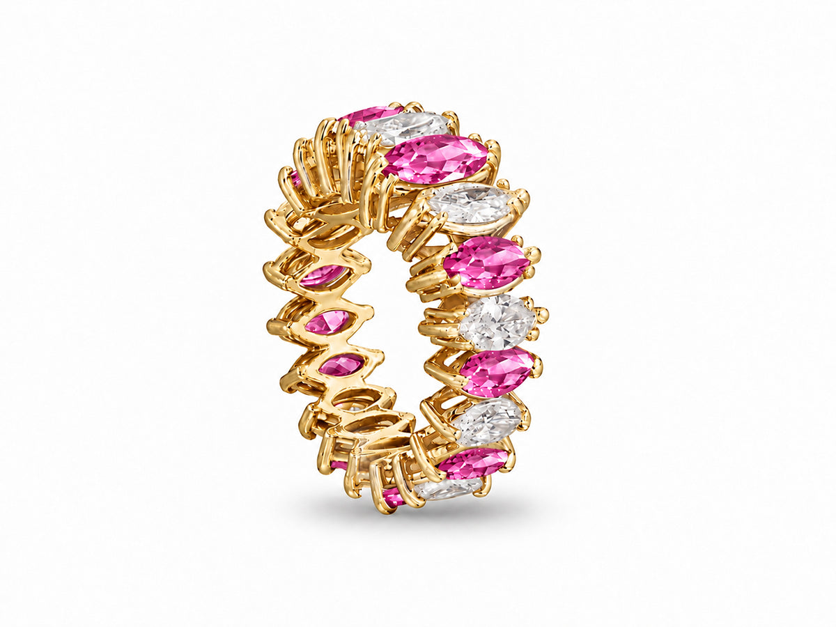 Custom made stackable diamond and pink sapphire anniversary eternity rings 2026 13