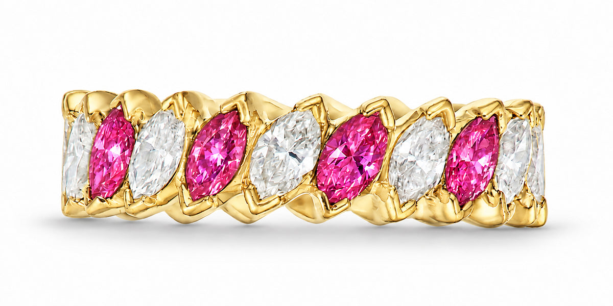 Custom made stackable diamond and pink sapphire anniversary eternity rings 2026 15