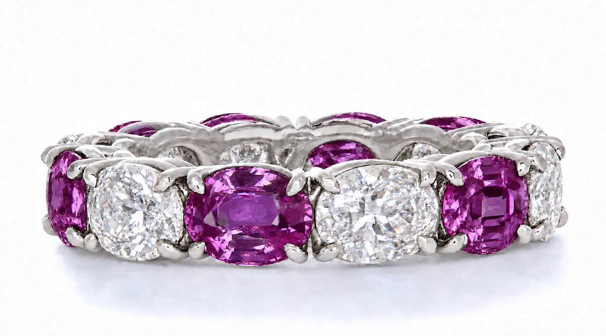 Custom made stackable diamond and pink sapphire anniversary eternity rings 2026 19