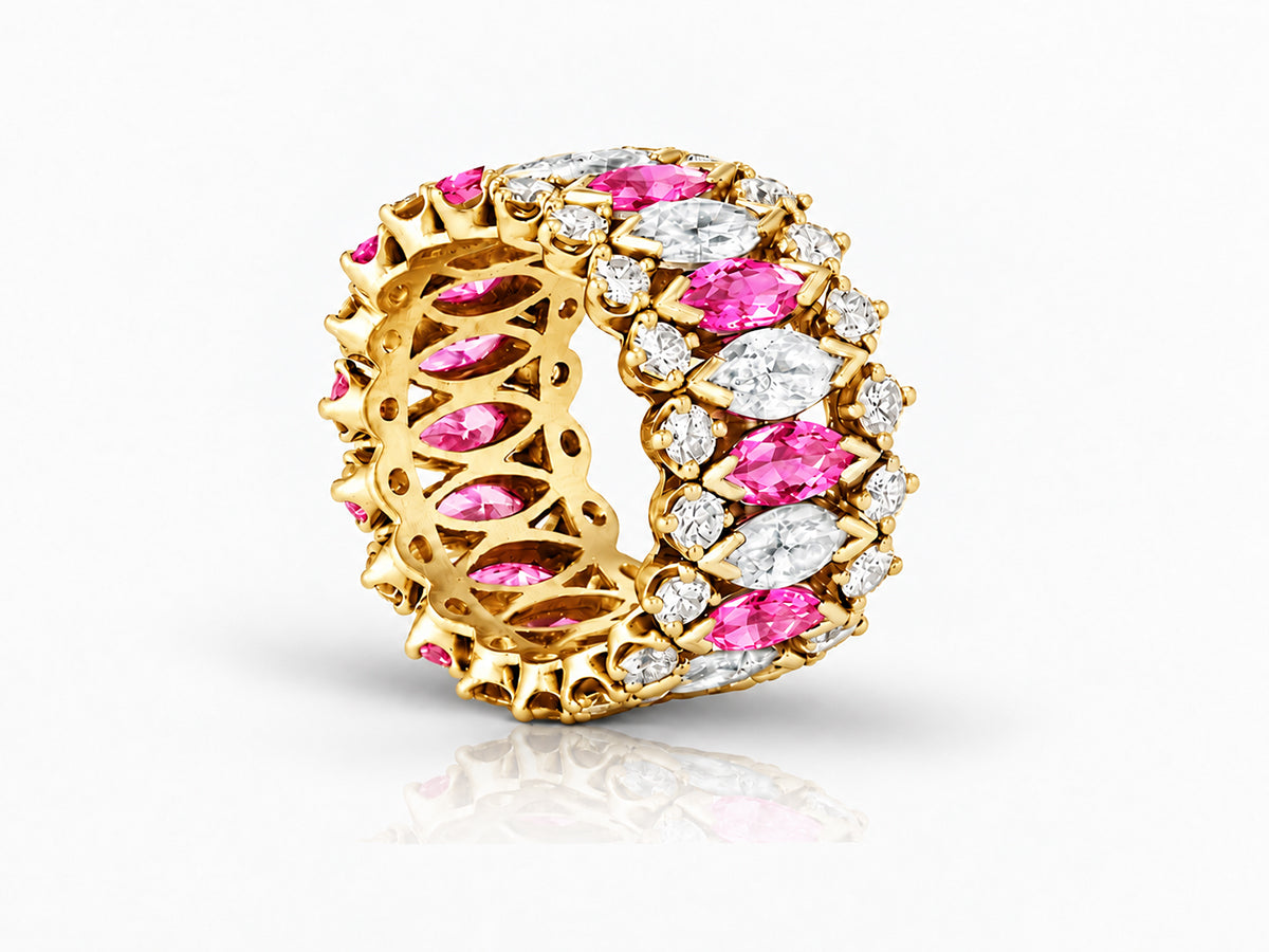 Custom made stackable diamond and pink sapphire anniversary eternity rings 2026 1