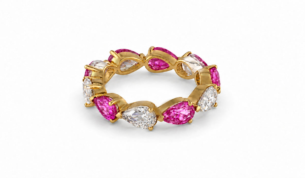 Custom made stackable diamond and pink sapphire anniversary eternity rings 2026 20