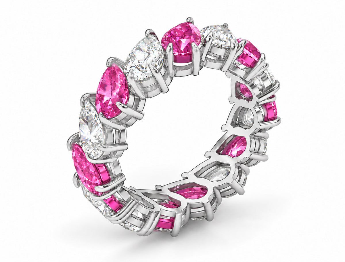 Custom made stackable diamond and pink sapphire anniversary eternity rings 2026 28