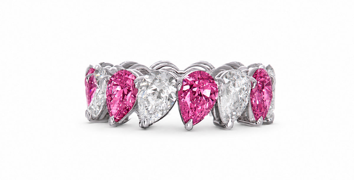 Custom made stackable diamond and pink sapphire anniversary eternity rings 2026 29