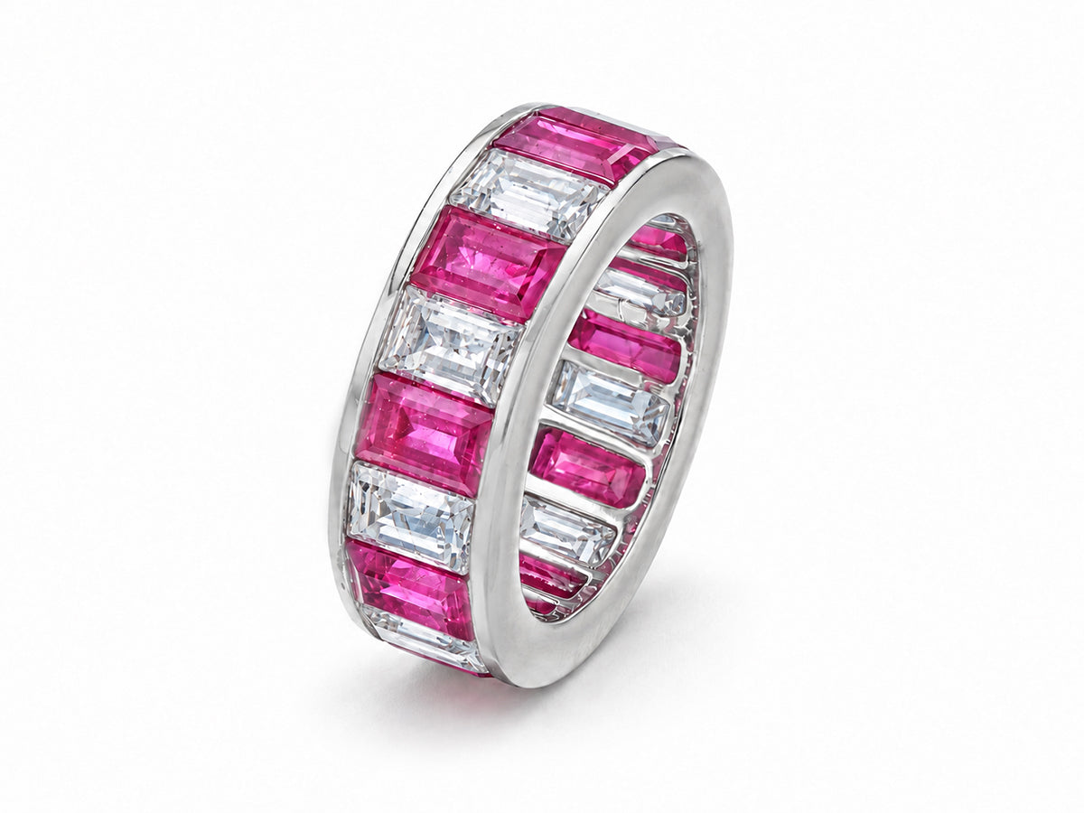 Custom made stackable diamond and pink sapphire anniversary eternity rings 2026 30