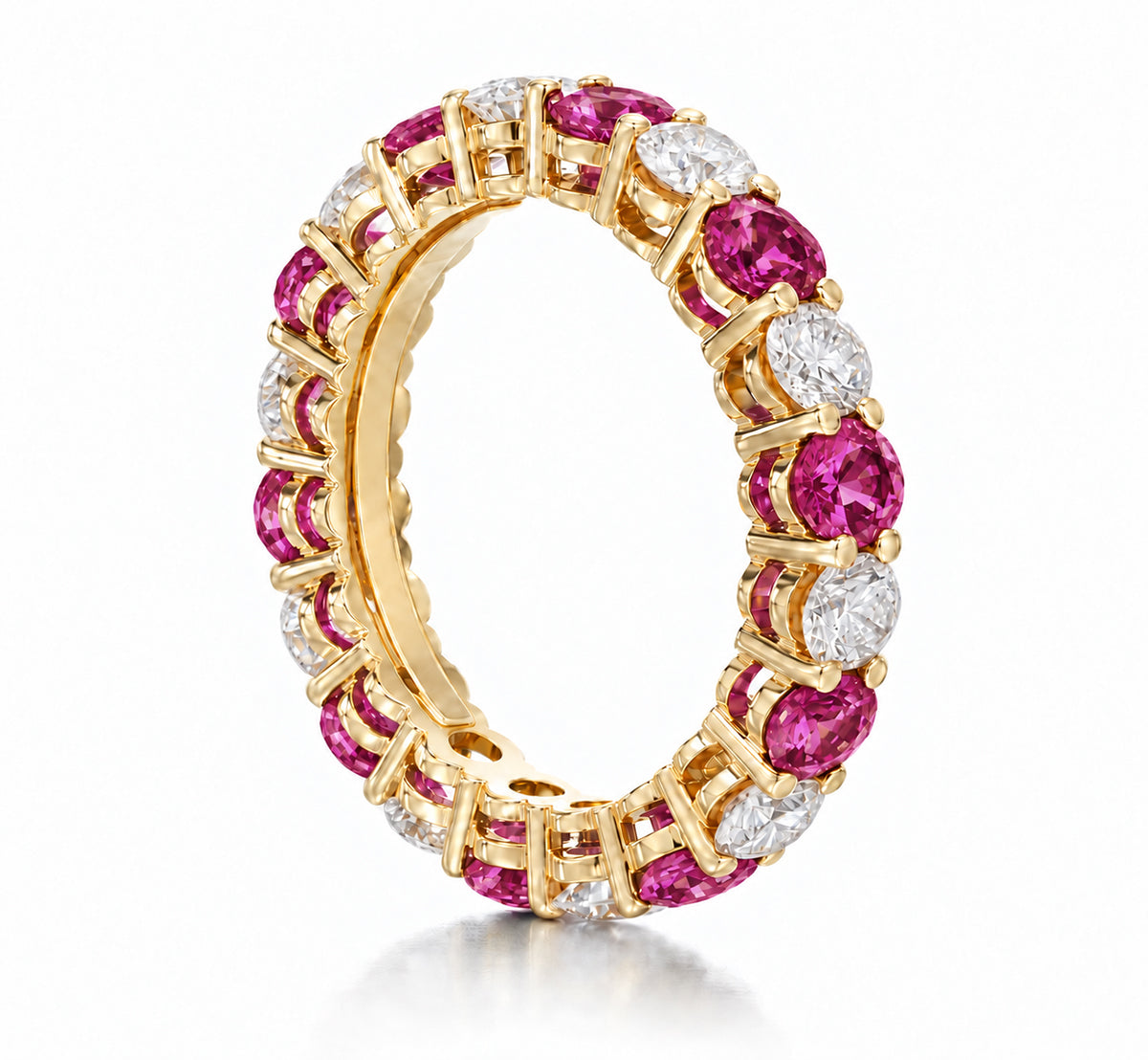 Custom made stackable diamond and pink sapphire anniversary eternity rings 2026 33