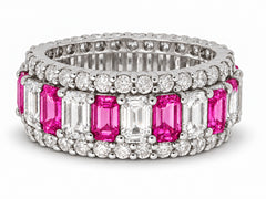 Custom made stackable diamond and pink sapphire anniversary eternity rings 2026 34