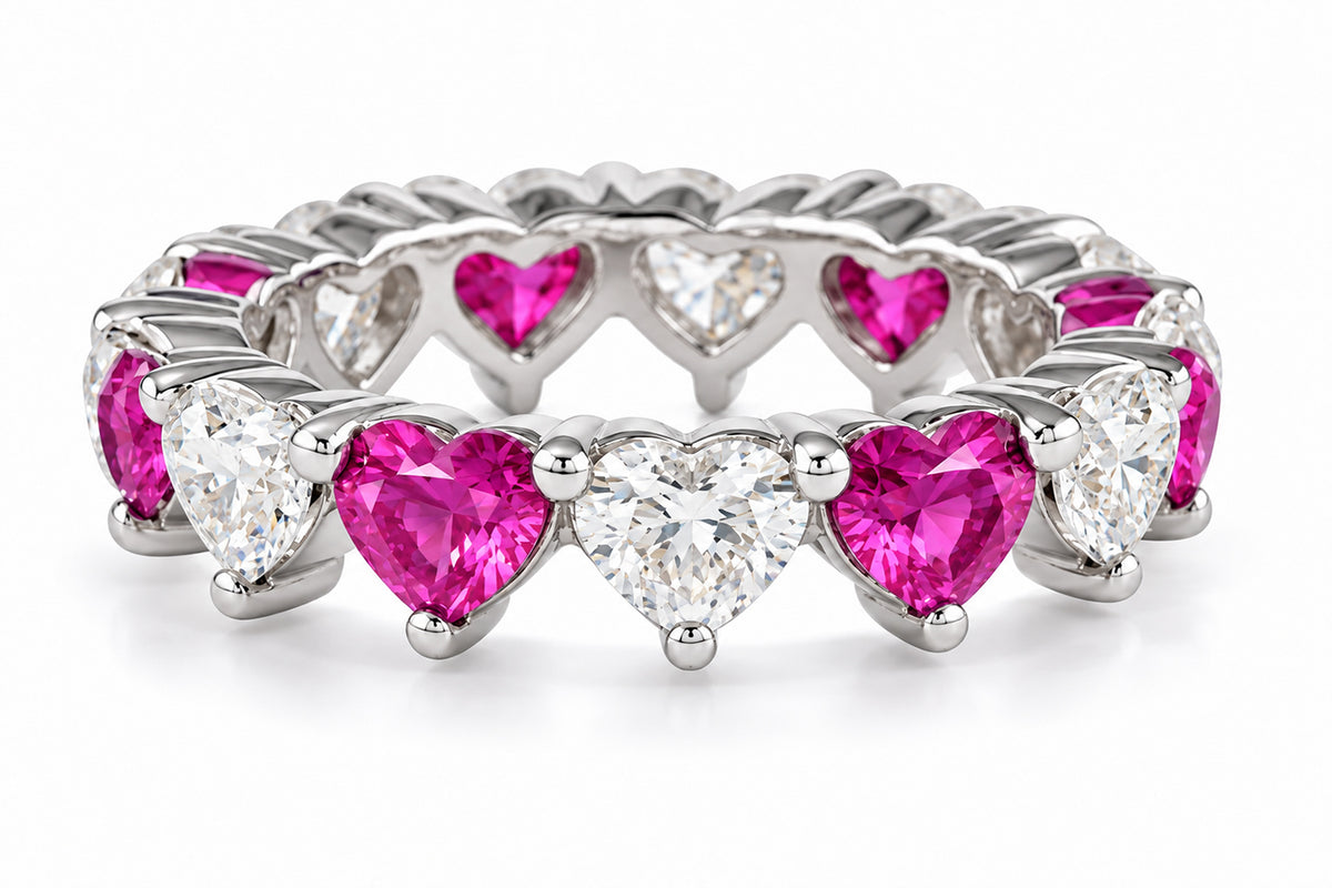 Custom made stackable diamond and pink sapphire anniversary eternity rings 2026 4