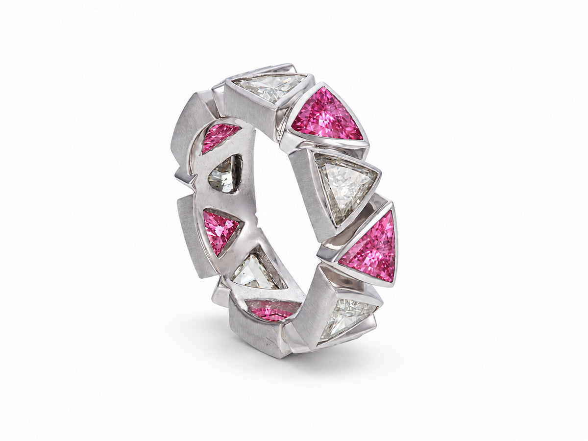 Custom made stackable diamond and pink sapphire anniversary eternity rings 2026 6