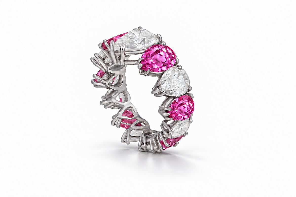 Custom made stackable diamond and pink sapphire anniversary eternity rings 2026 8