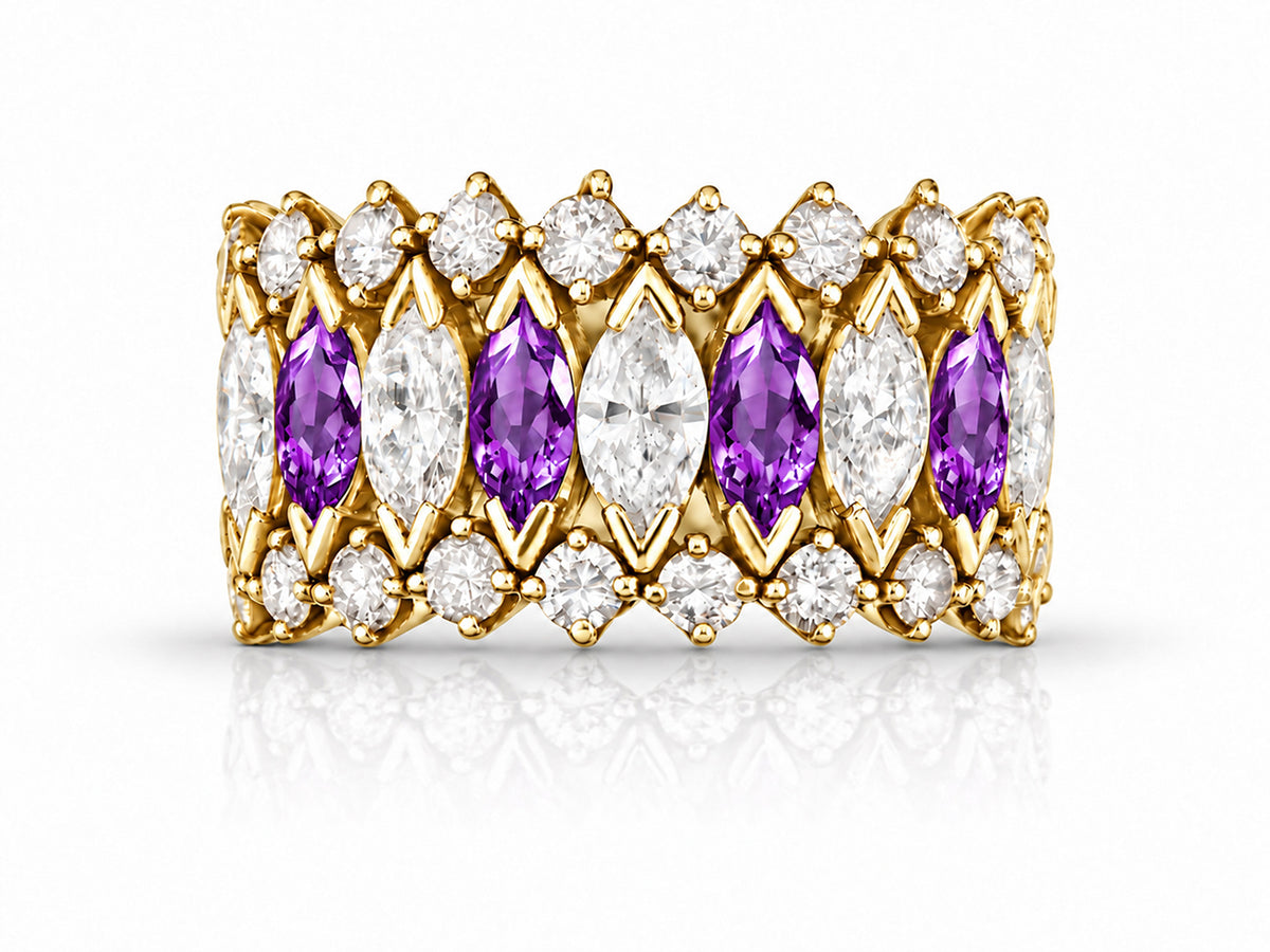 Custom made stackable diamond and purple sapphire anniversary eternity rings 2026 1