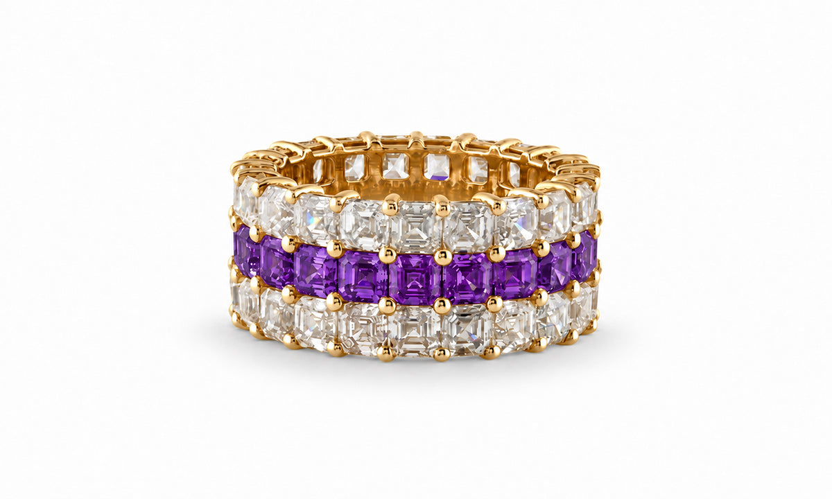 Custom made stackable diamond and purple sapphire anniversary eternity rings 2026 11
