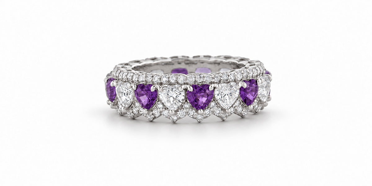 Custom made stackable diamond and purple sapphire anniversary eternity rings 2026 12