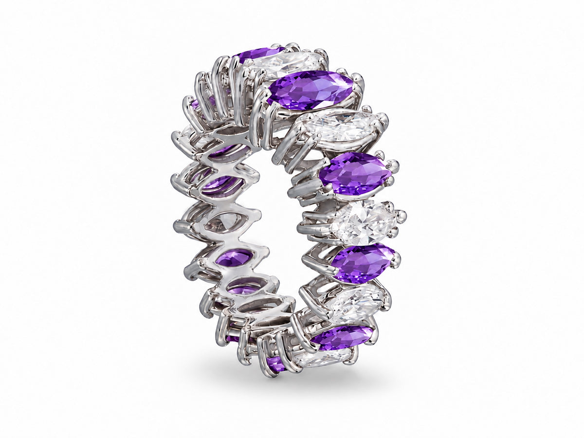 Custom made stackable diamond and purple sapphire anniversary eternity rings 2026 13