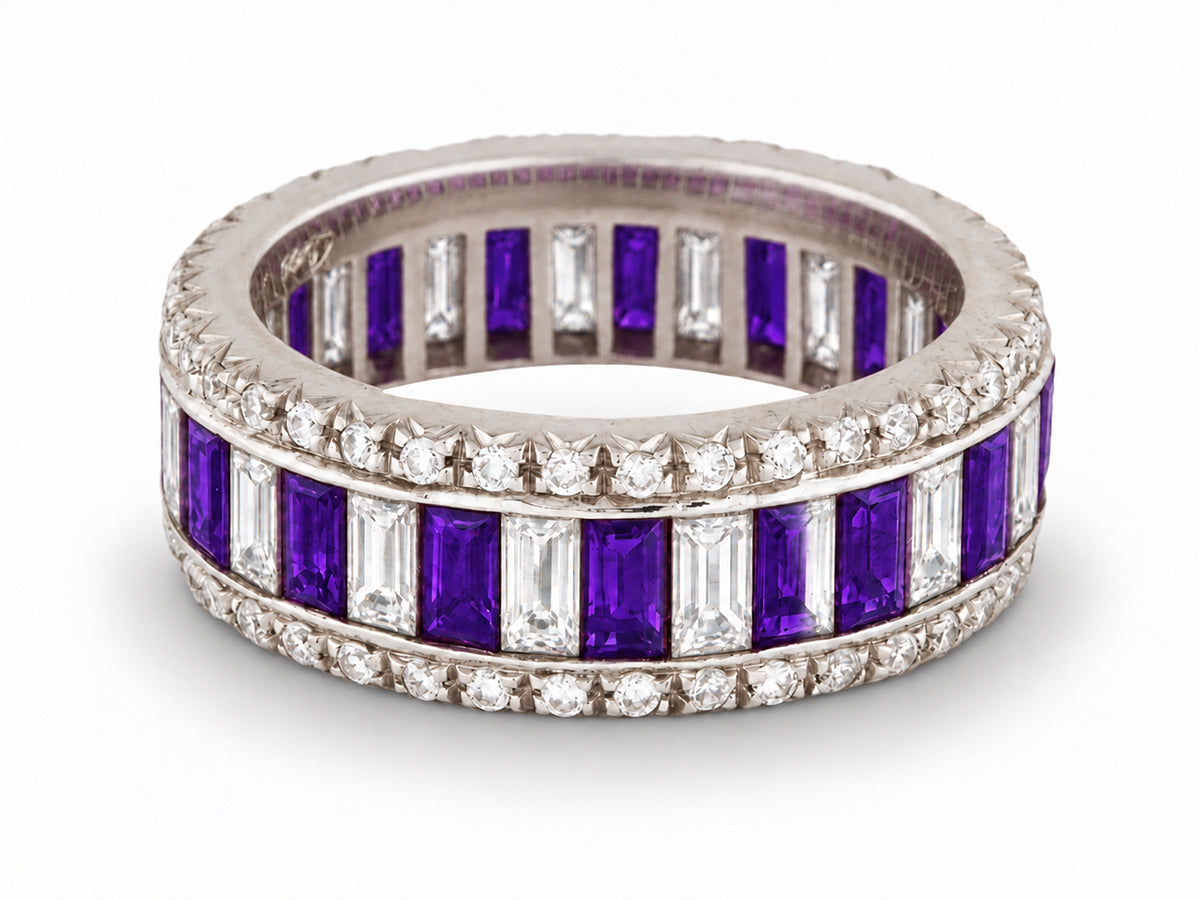Custom made stackable diamond and purple sapphire anniversary eternity rings 2026 14