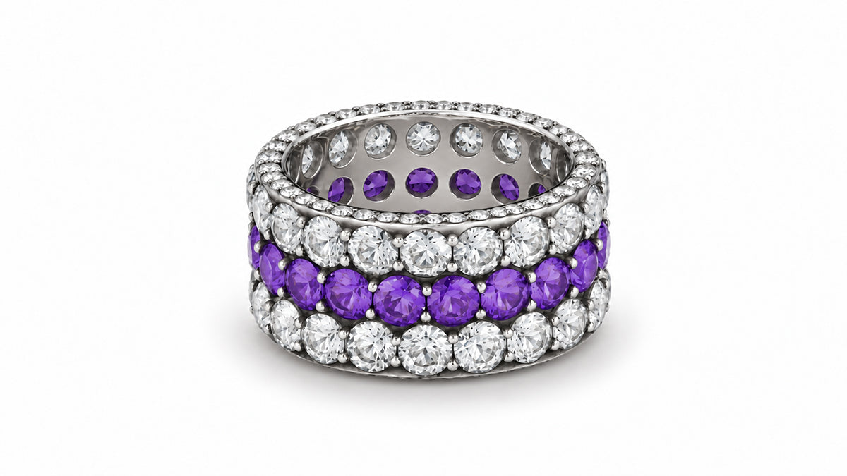 Custom made stackable diamond and purple sapphire anniversary eternity rings 2026 17