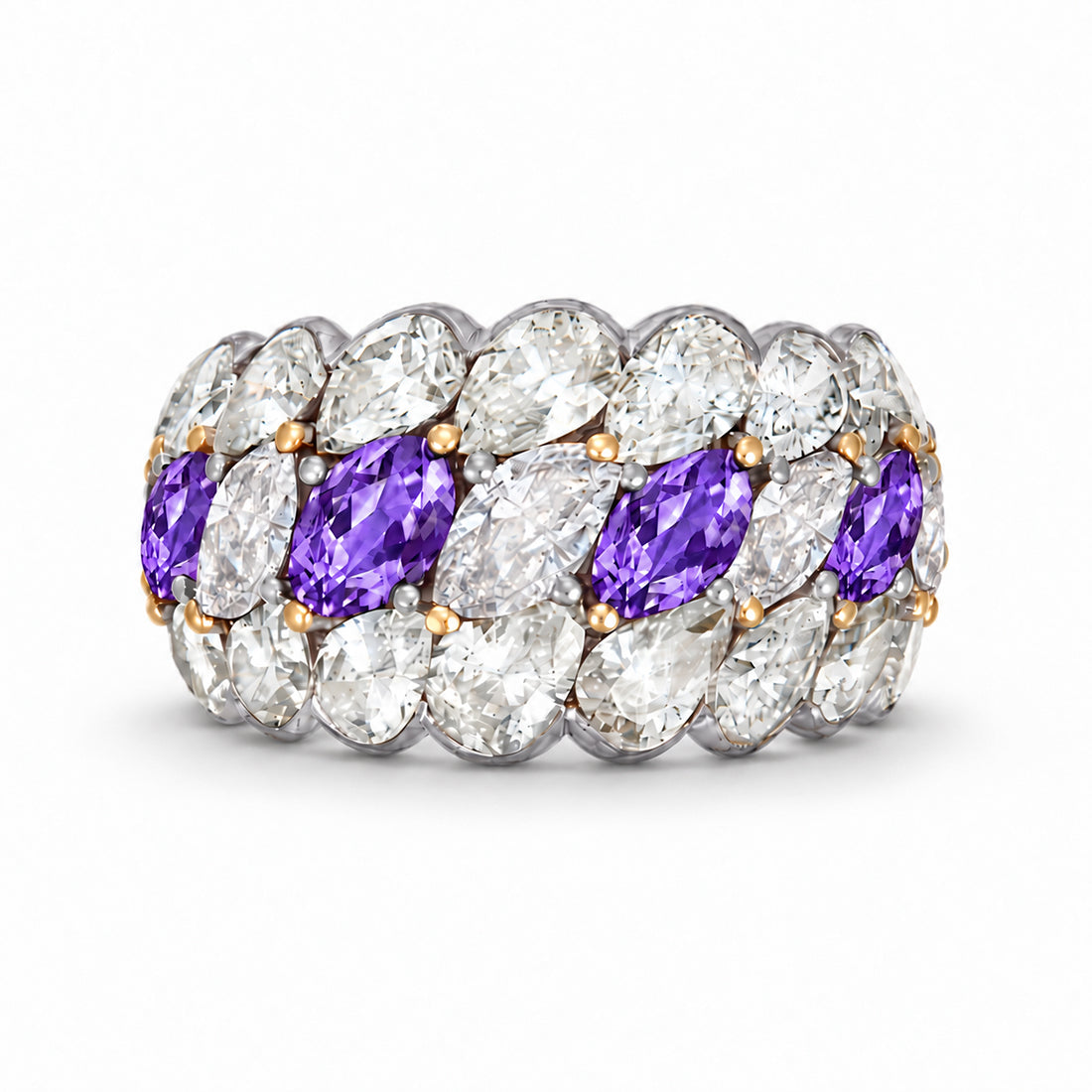 Custom made stackable diamond and purple sapphire anniversary eternity rings 2026 18