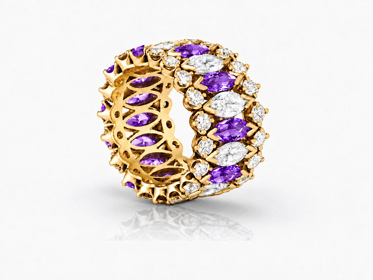 Custom made stackable diamond and purple sapphire anniversary eternity rings 2026 1