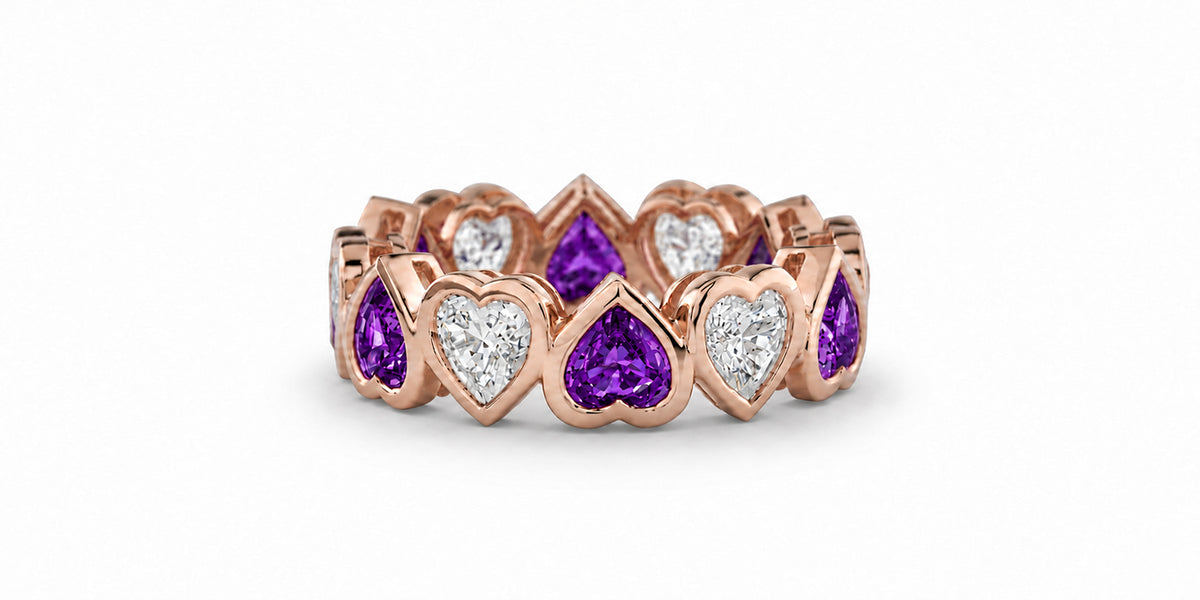 Custom made stackable diamond and purple sapphire anniversary eternity rings 2026 24