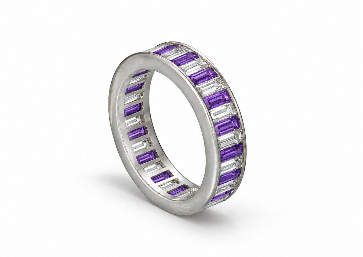 Custom made stackable diamond and purple sapphire anniversary eternity rings 2026 26
