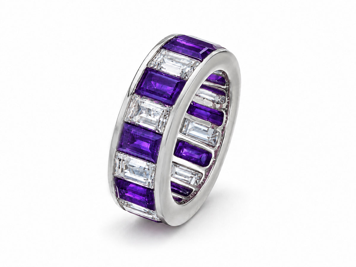 Custom made stackable diamond and purple sapphire anniversary eternity rings 2026 30