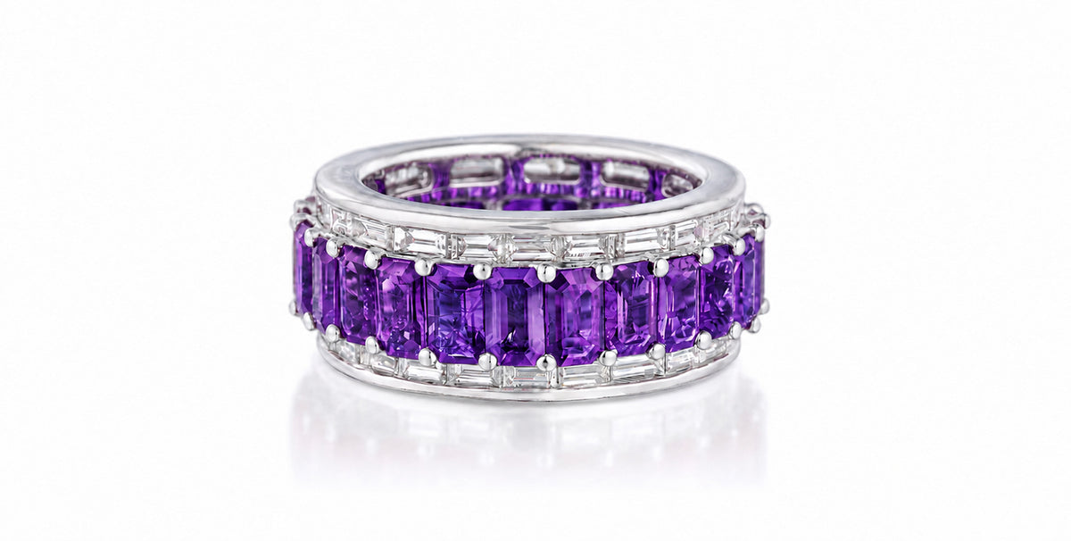 Custom made stackable diamond and purple sapphire anniversary eternity rings 2026 36
