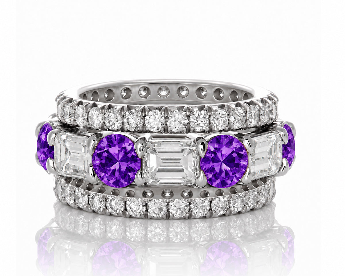 Custom made stackable diamond and purple sapphire anniversary eternity rings 2026 39