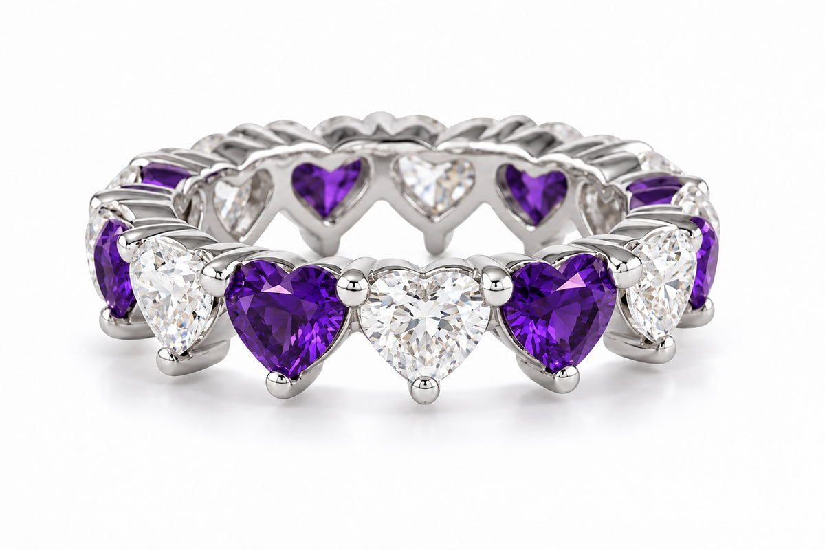 Custom made stackable diamond and purple sapphire anniversary eternity rings 2026 4