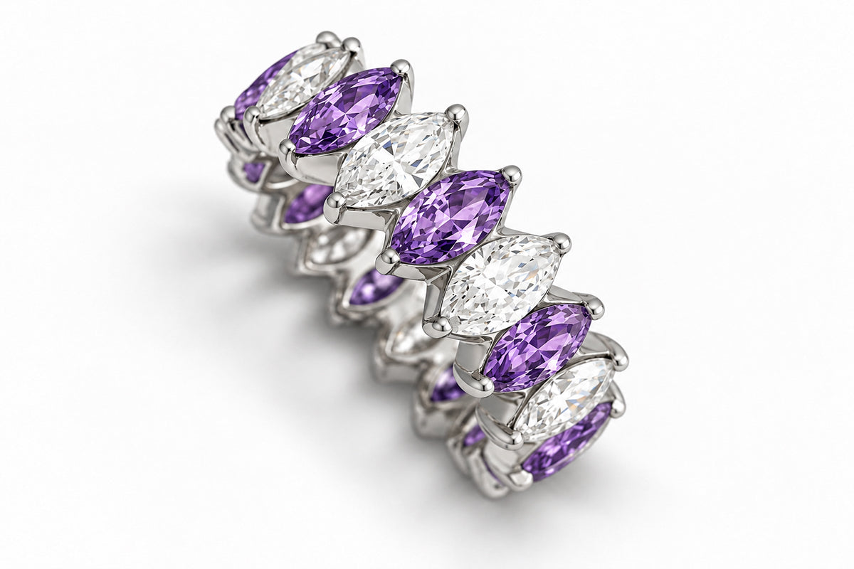 Custom made stackable diamond and purple sapphire anniversary eternity rings 2026 5