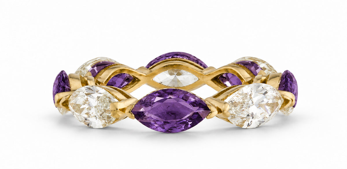 Custom made stackable diamond and purple sapphire anniversary eternity rings 2026 7
