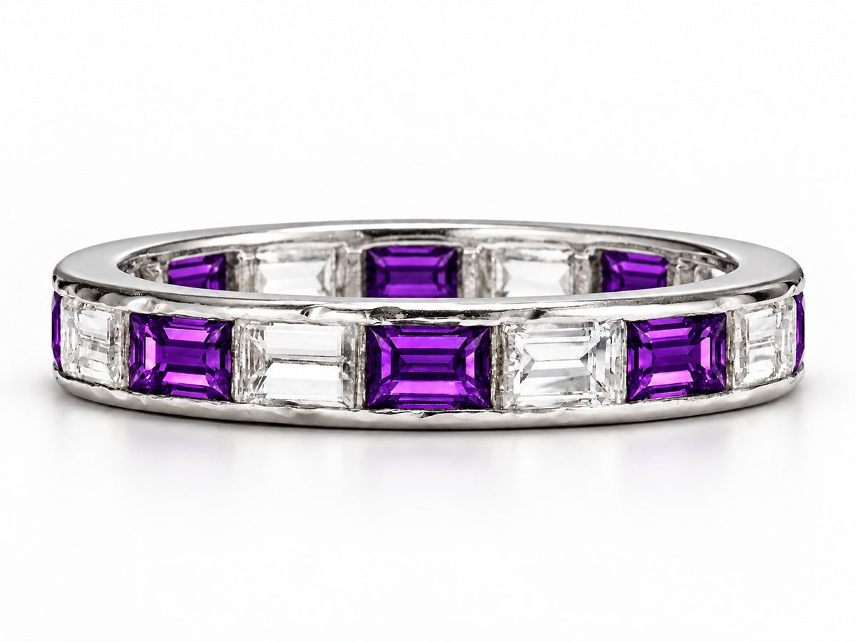 Custom made stackable diamond and purple sapphire anniversary eternity rings 2026 9