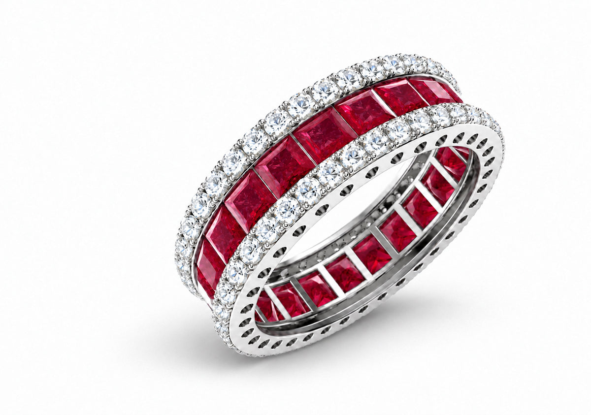 Custom made stackable diamond and ruby anniversary eternity rings 2026 35