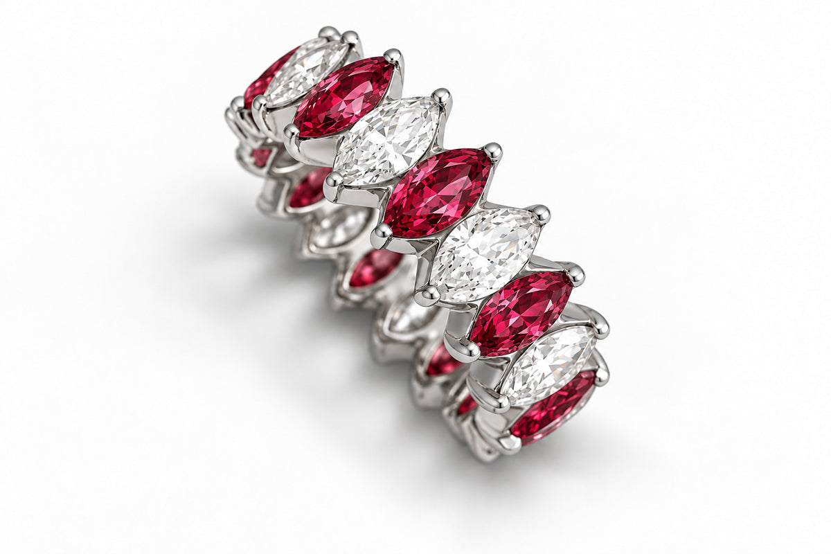 Custom made stackable diamond and ruby anniversary eternity rings 2026 5