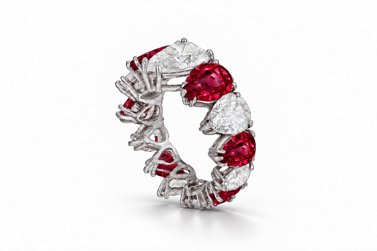 Custom made stackable diamond and ruby anniversary eternity rings 2026 8