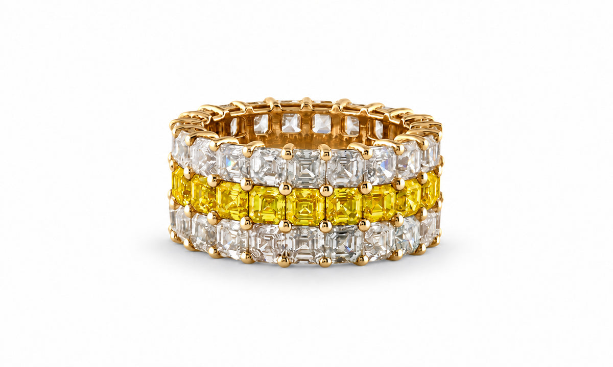 Custom made stackable diamond and yellow sapphire anniversary eternity rings 2026 11