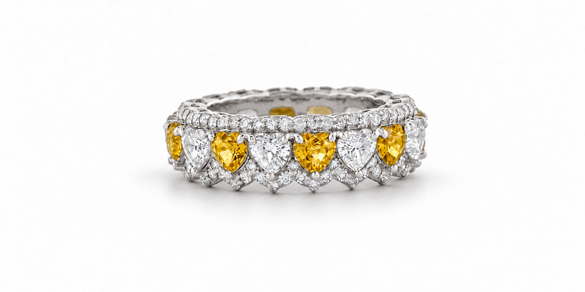 Custom made stackable diamond and yellow sapphire anniversary eternity rings 2026 12